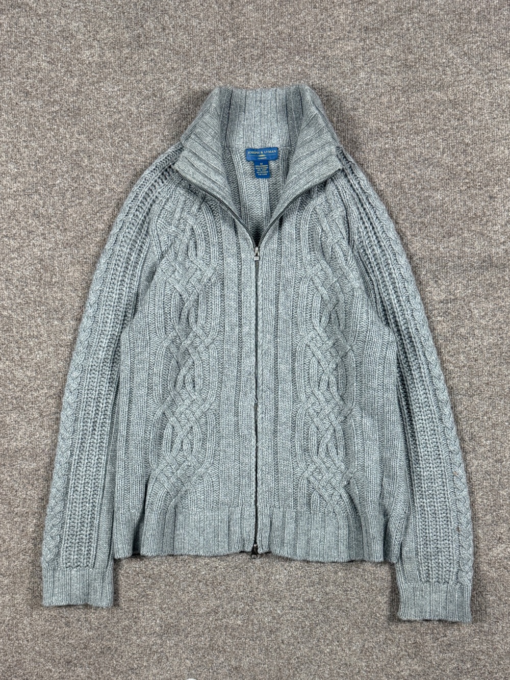 Joseph & Lyman Grey Cashmere Cableknit Cardigan Zip Up Knit Sweater Men’s Medium
